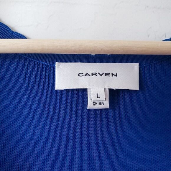 Carven Dress Size L Royal Blue Sleeveless Stretch Knit Body Con Fit Flare Hem - Picture 5 of 8